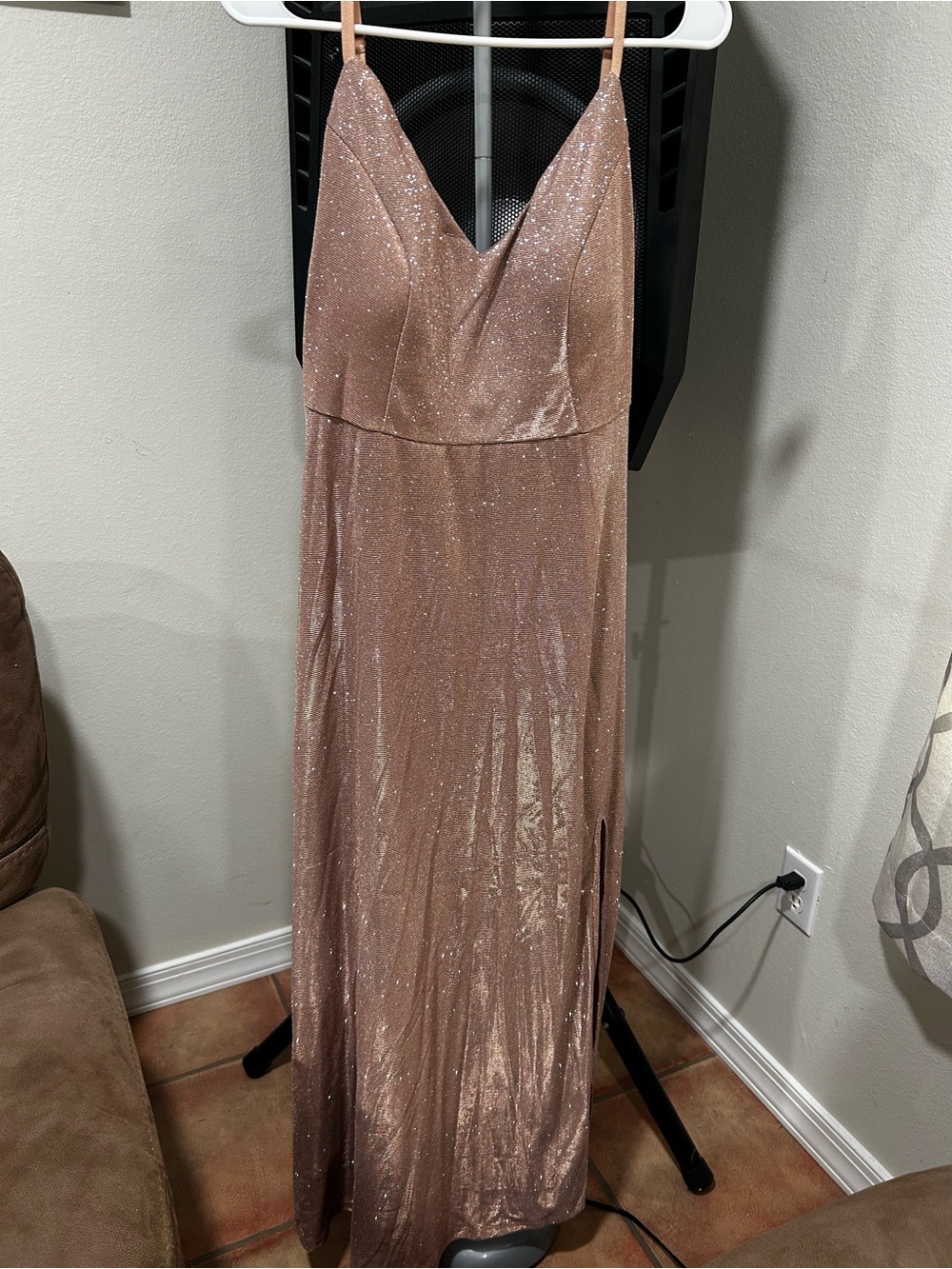 Metallic Rose Gold Maxi Dress with Sparkle